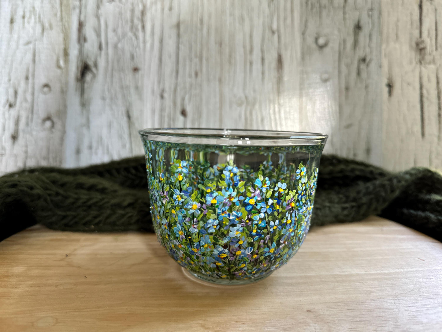 Hand Painted Forget-Me-Not Glass Mug: Personalized Floral Gift