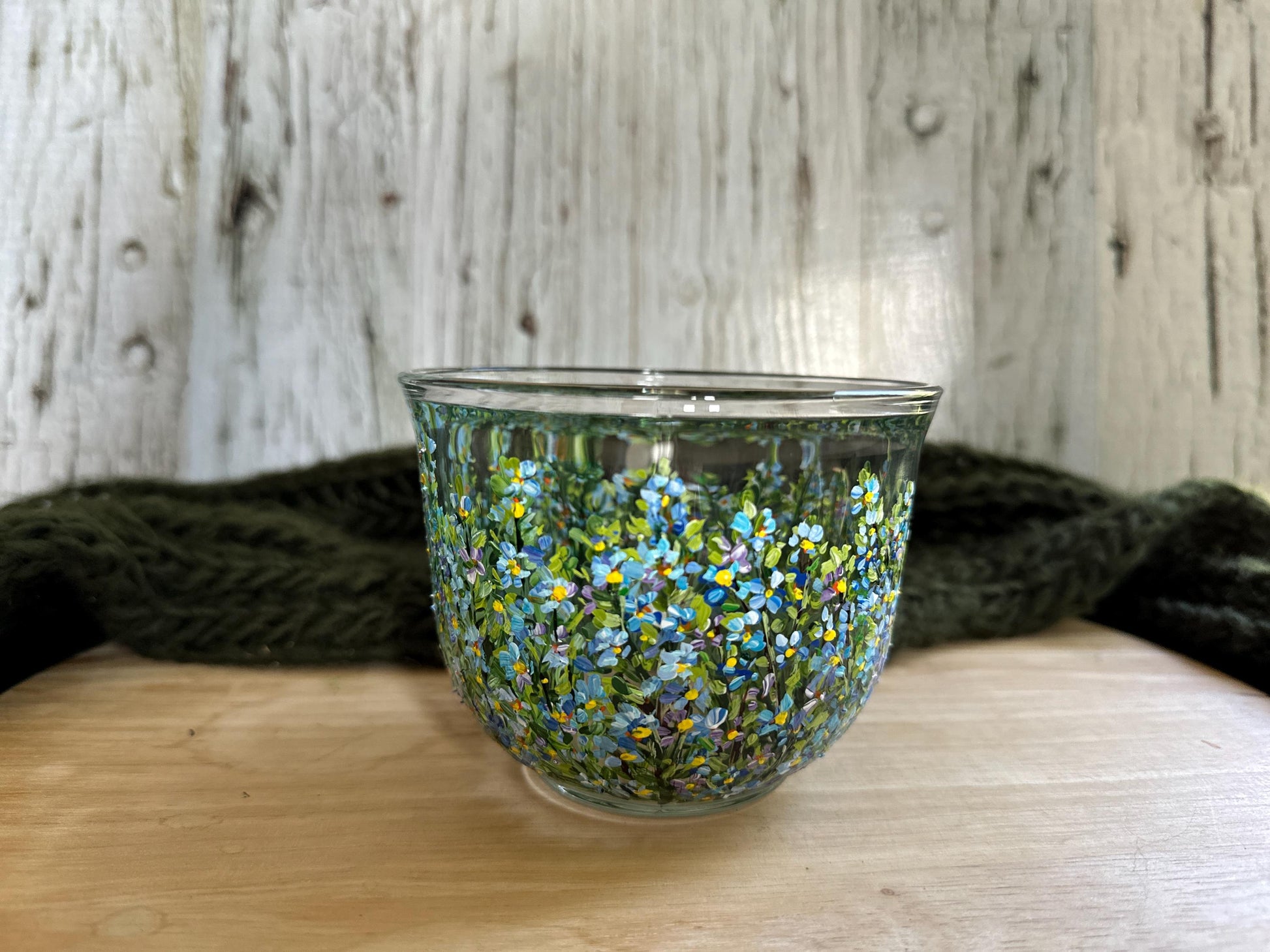 Hand Painted Forget-Me-Not Glass Mug: Personalized Floral Gift
