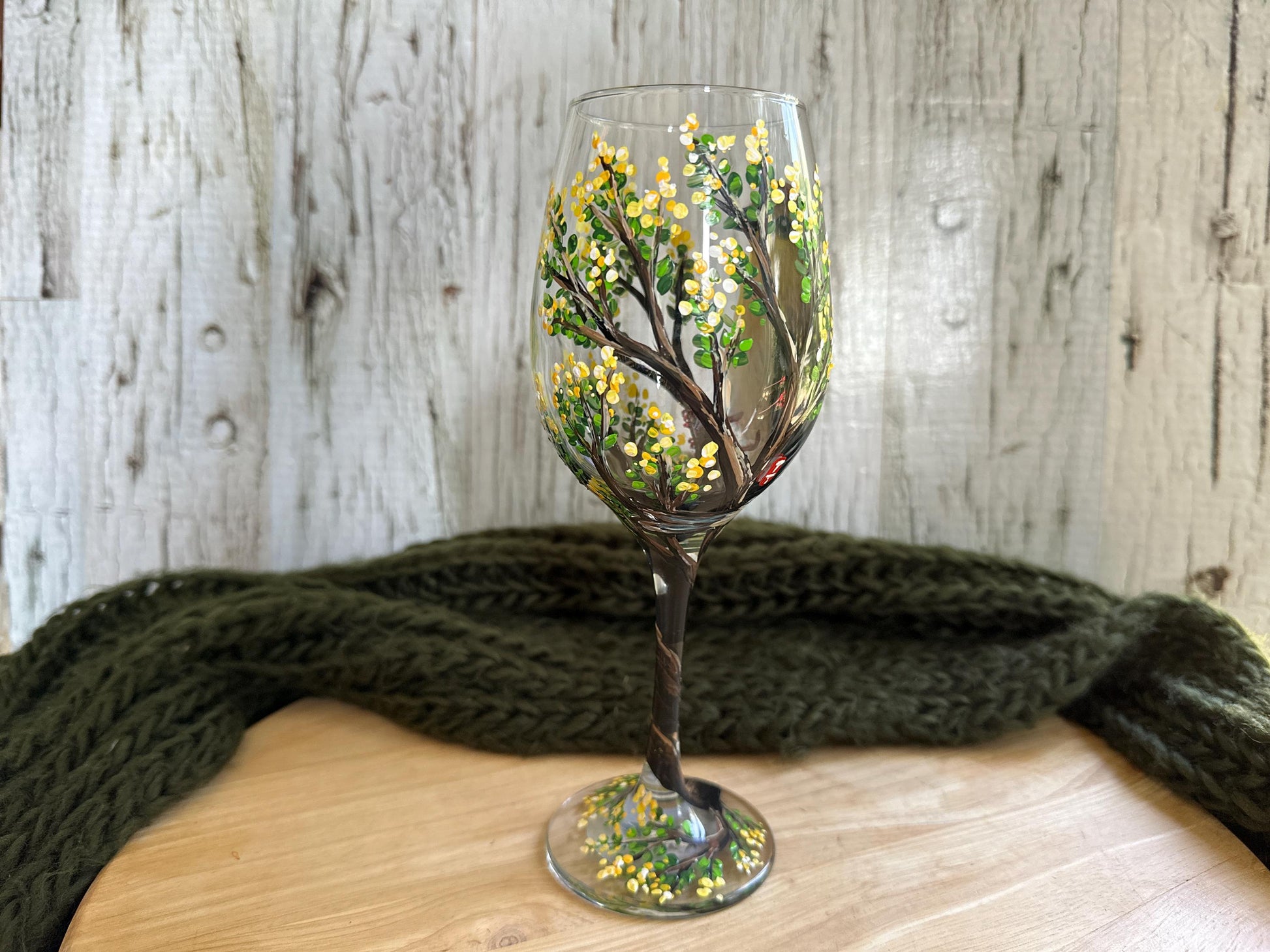 Hand Painted Goldfinch Wine Glass: Bird Lover Gift