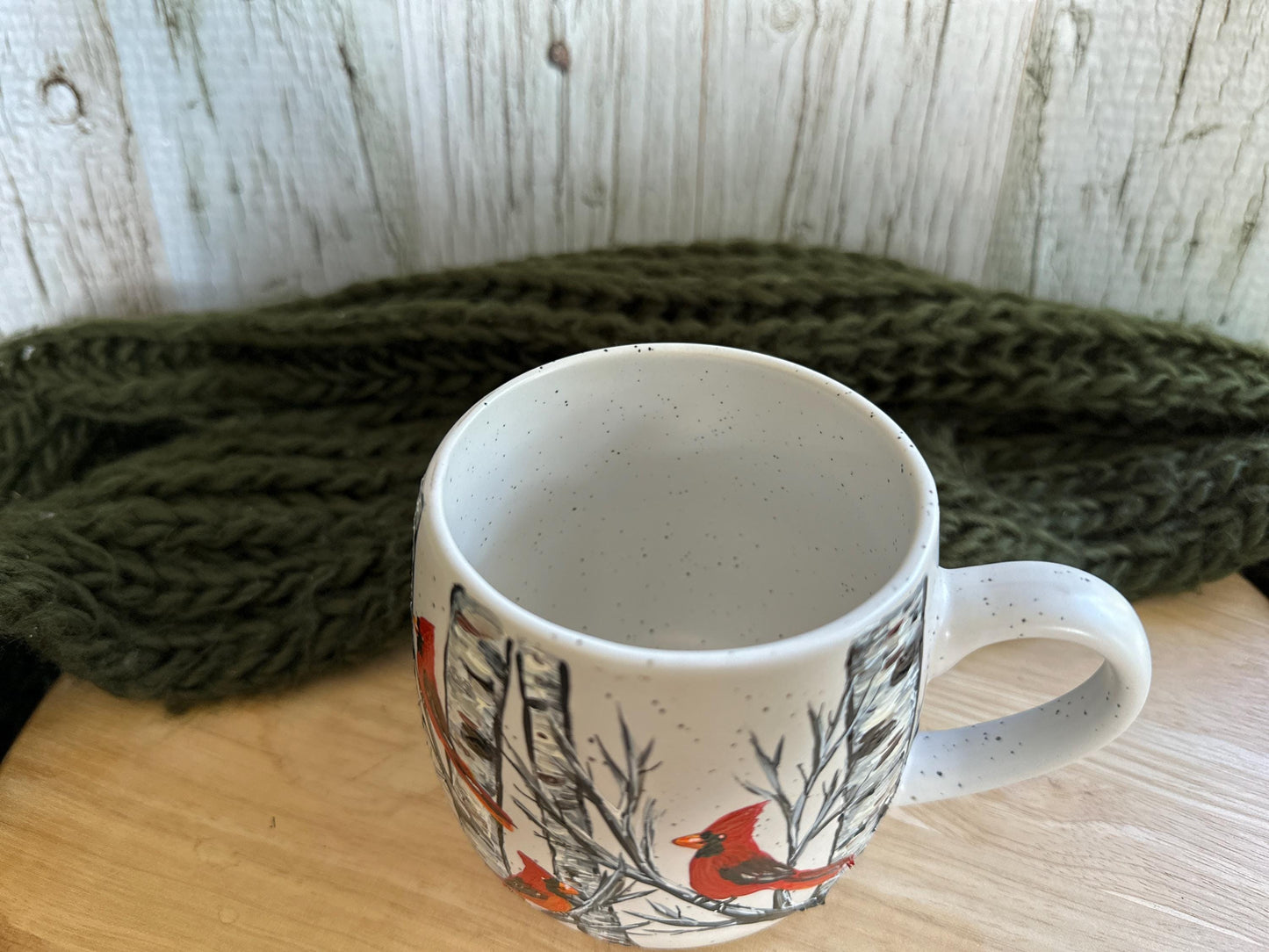 Hand Painted Cardinal Birch Tree Mug: Bird Lover Gift