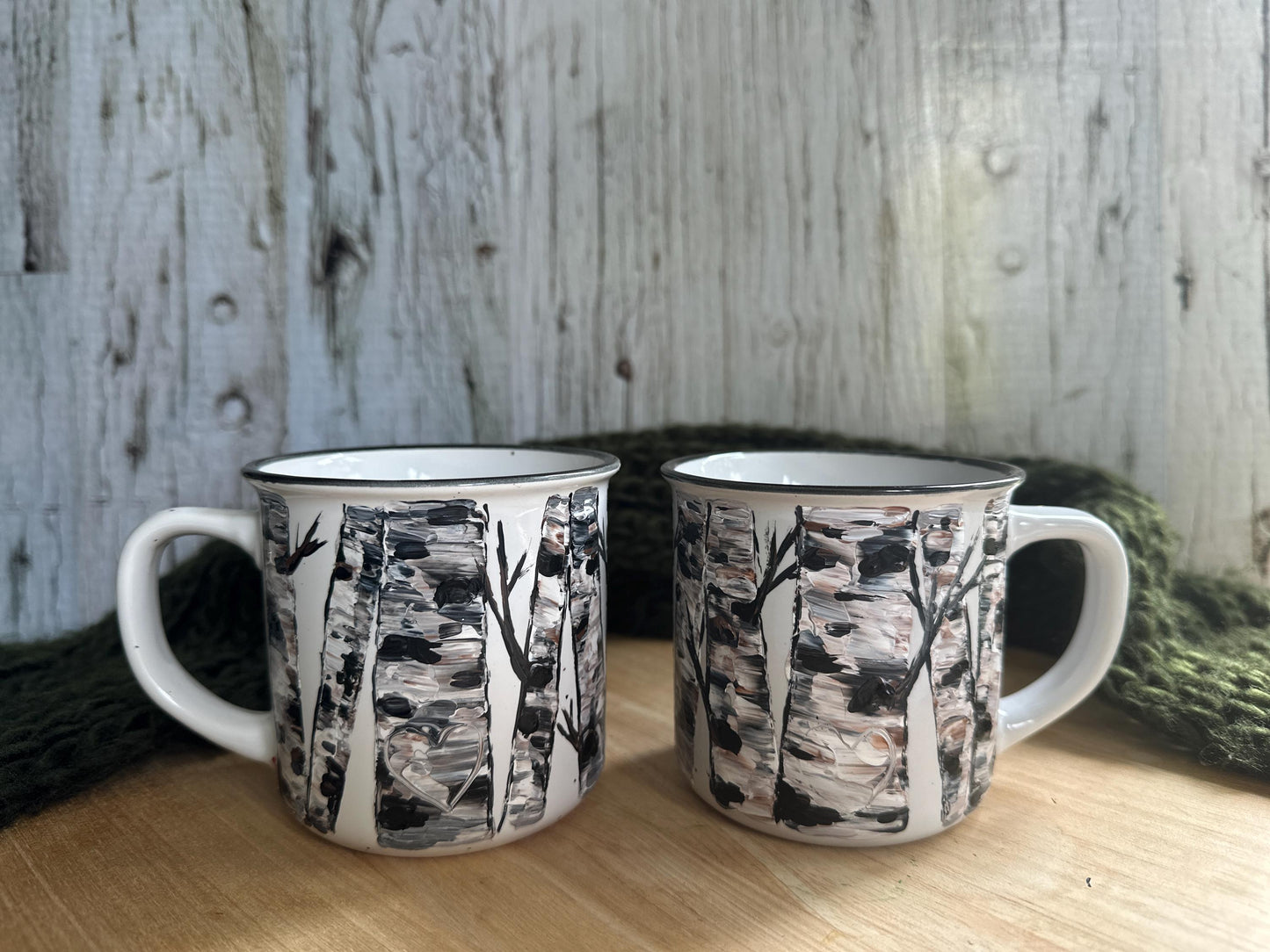 Hand-Painted Birch Tree Mr and Mrs Mugs, Wedding Couple Gift