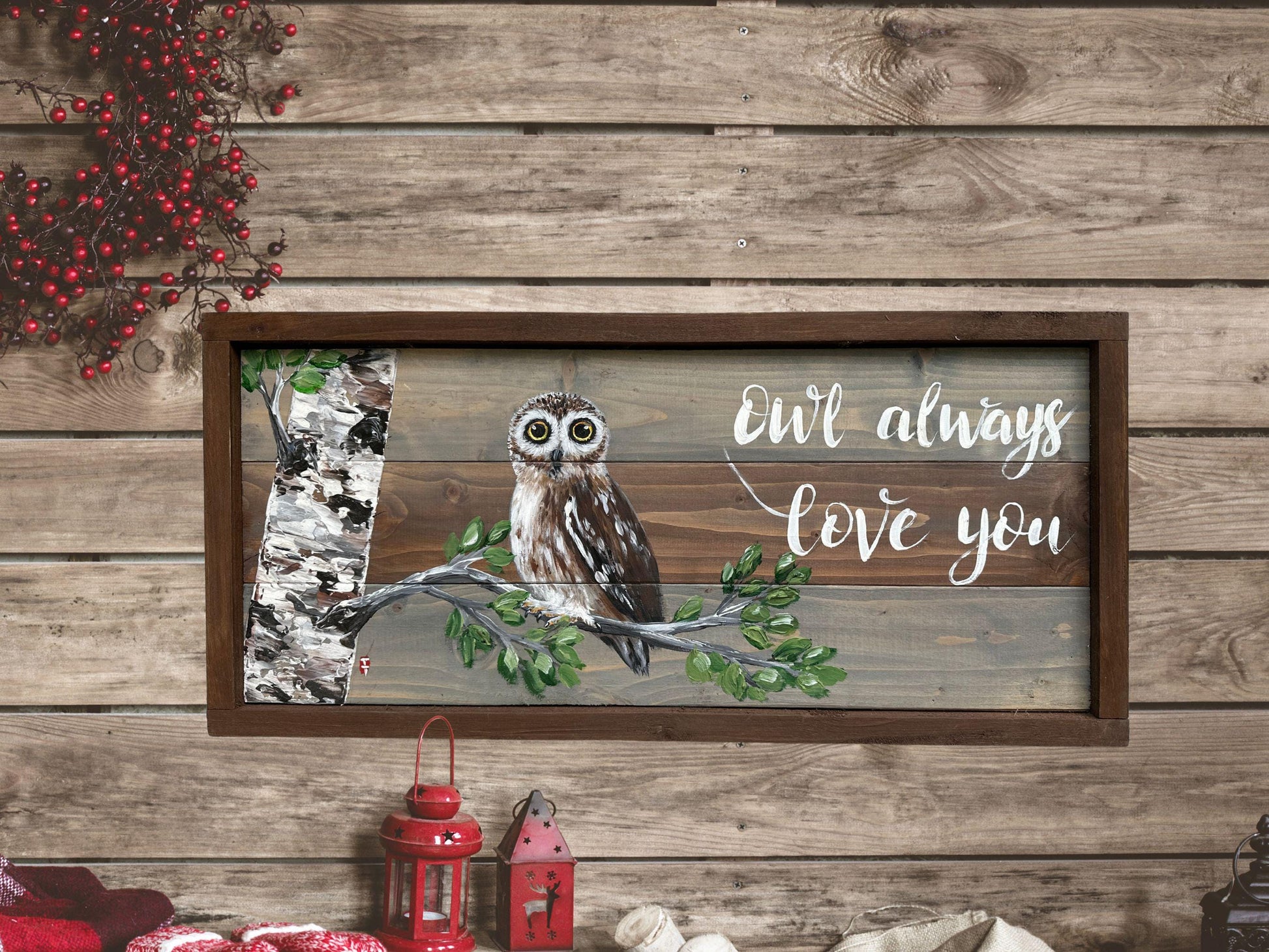 Hand-Painted Owl Art, Rustic Wood Sign, Owl Lover Gift