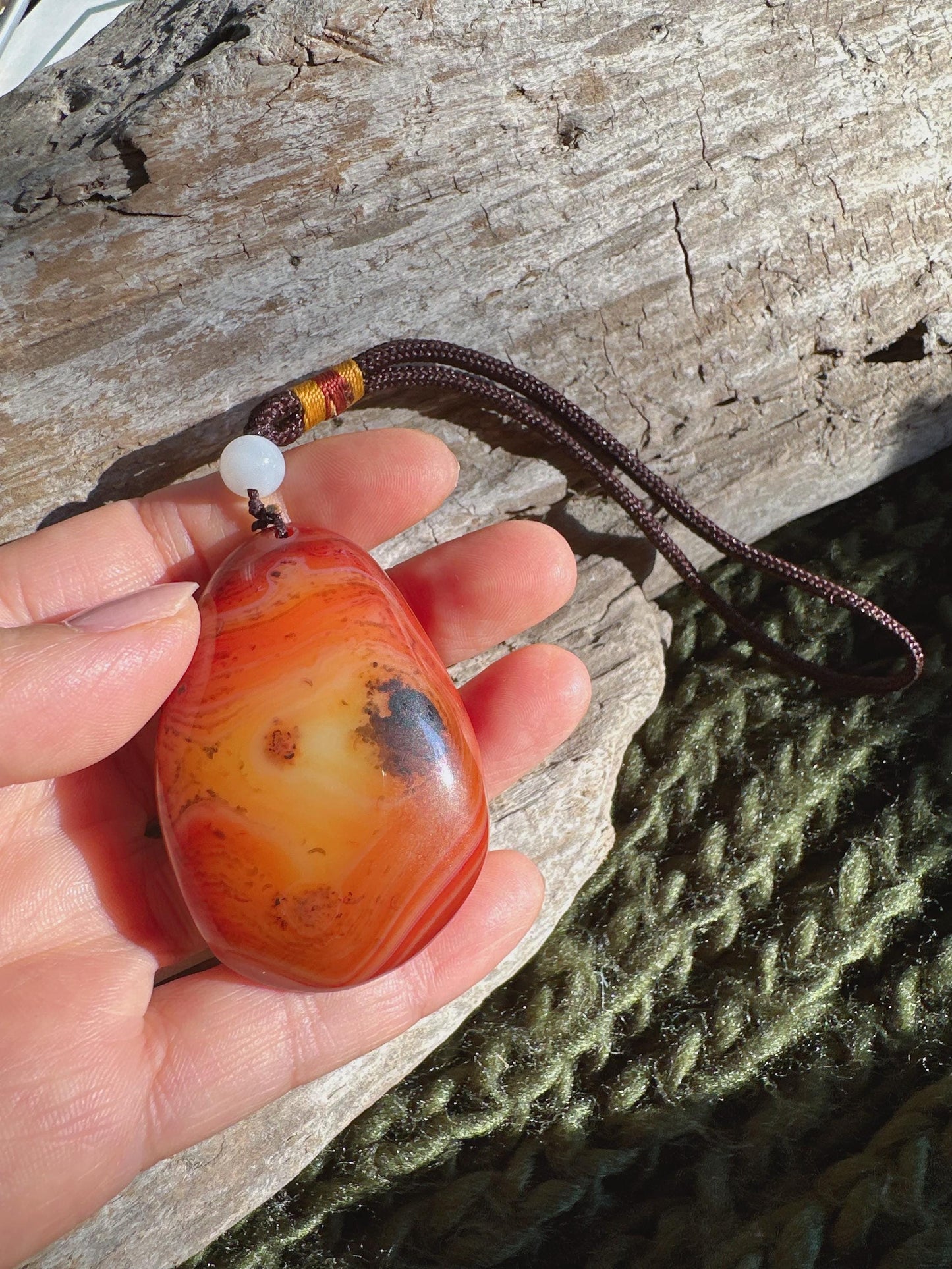 Sardonyx Worry Stone: Tumbled Gemstone, Pocket Hug with Cord