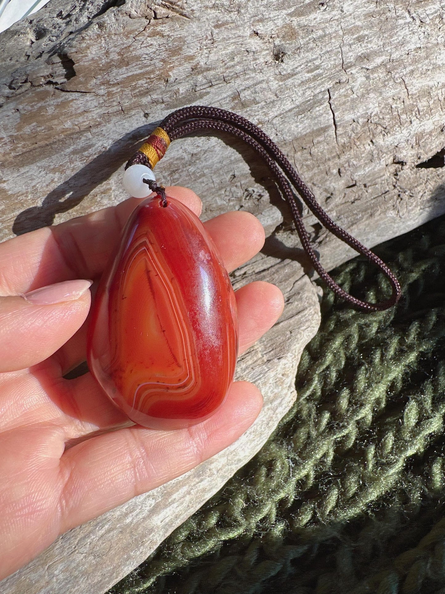 Sardonyx Worry Stone: Tumbled Gemstone, Pocket Hug with Cord