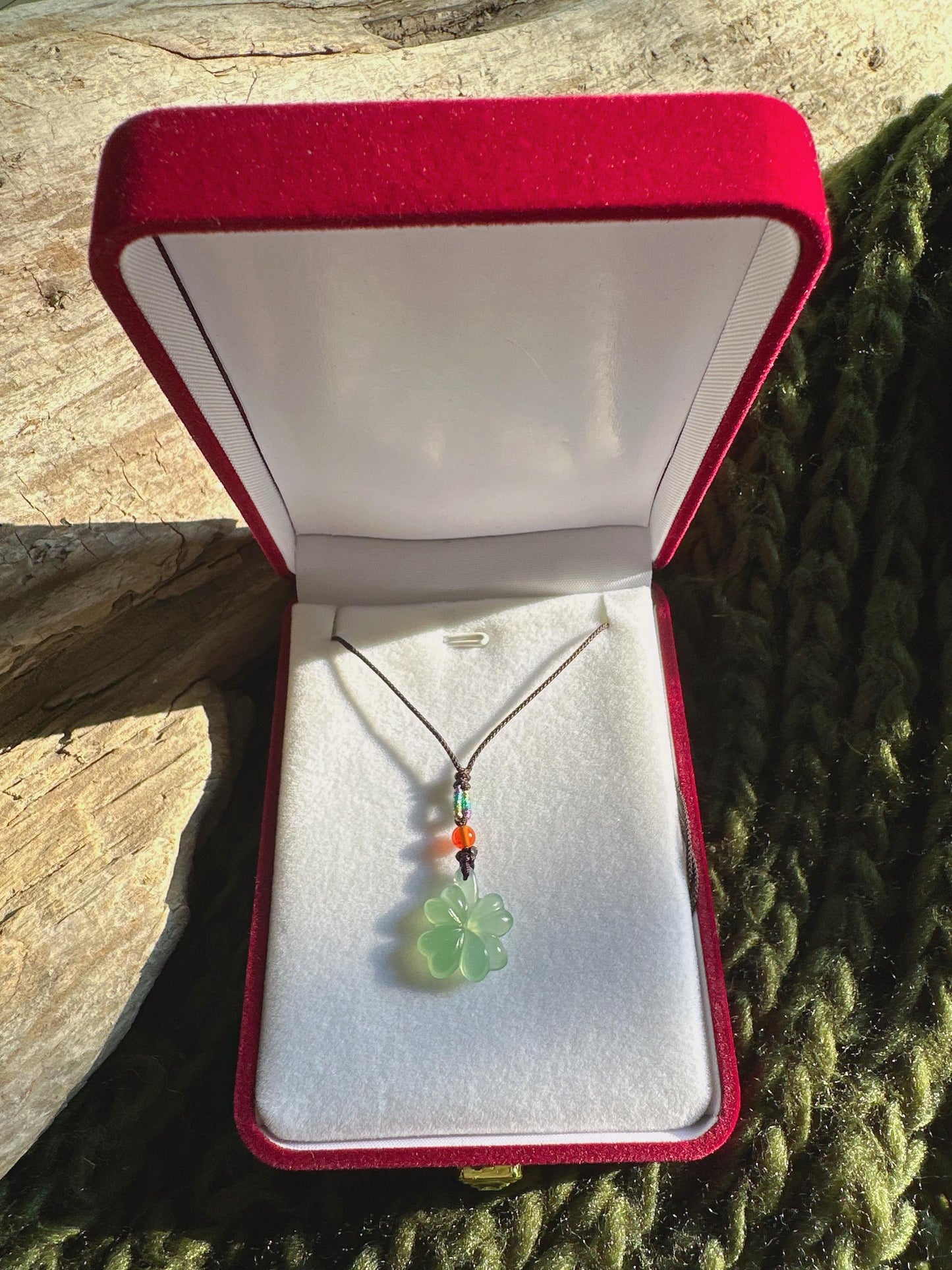 Dainty Jade Clover Necklace: Natural Gemstone Pendant, Hand-Carved