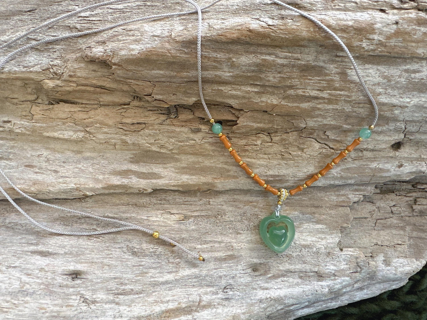 Natural Green Jade Open Heart Necklace: Handmade in Canada