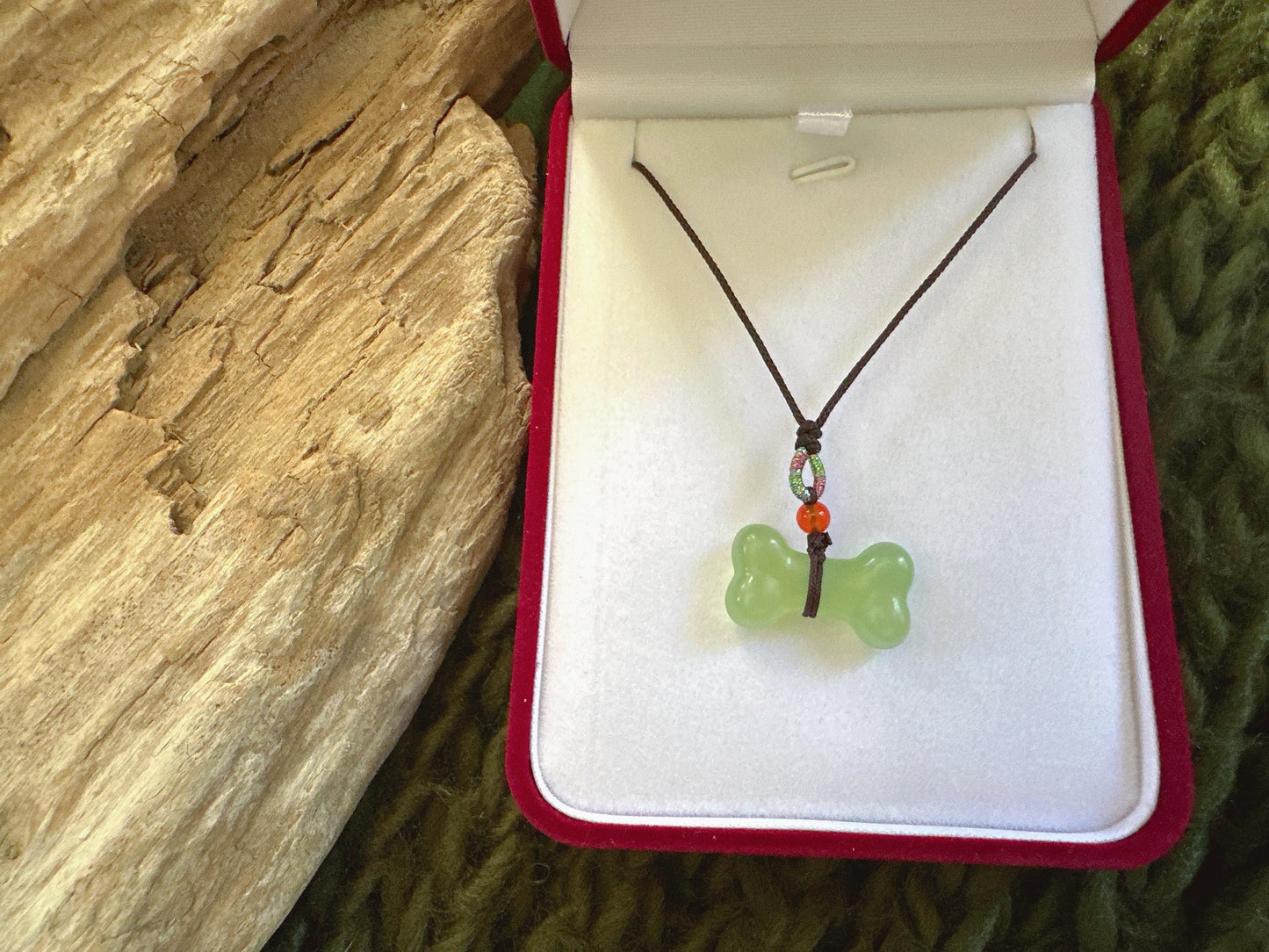 Hand Carved Jade Bone Necklace: Dog Lover Gift
