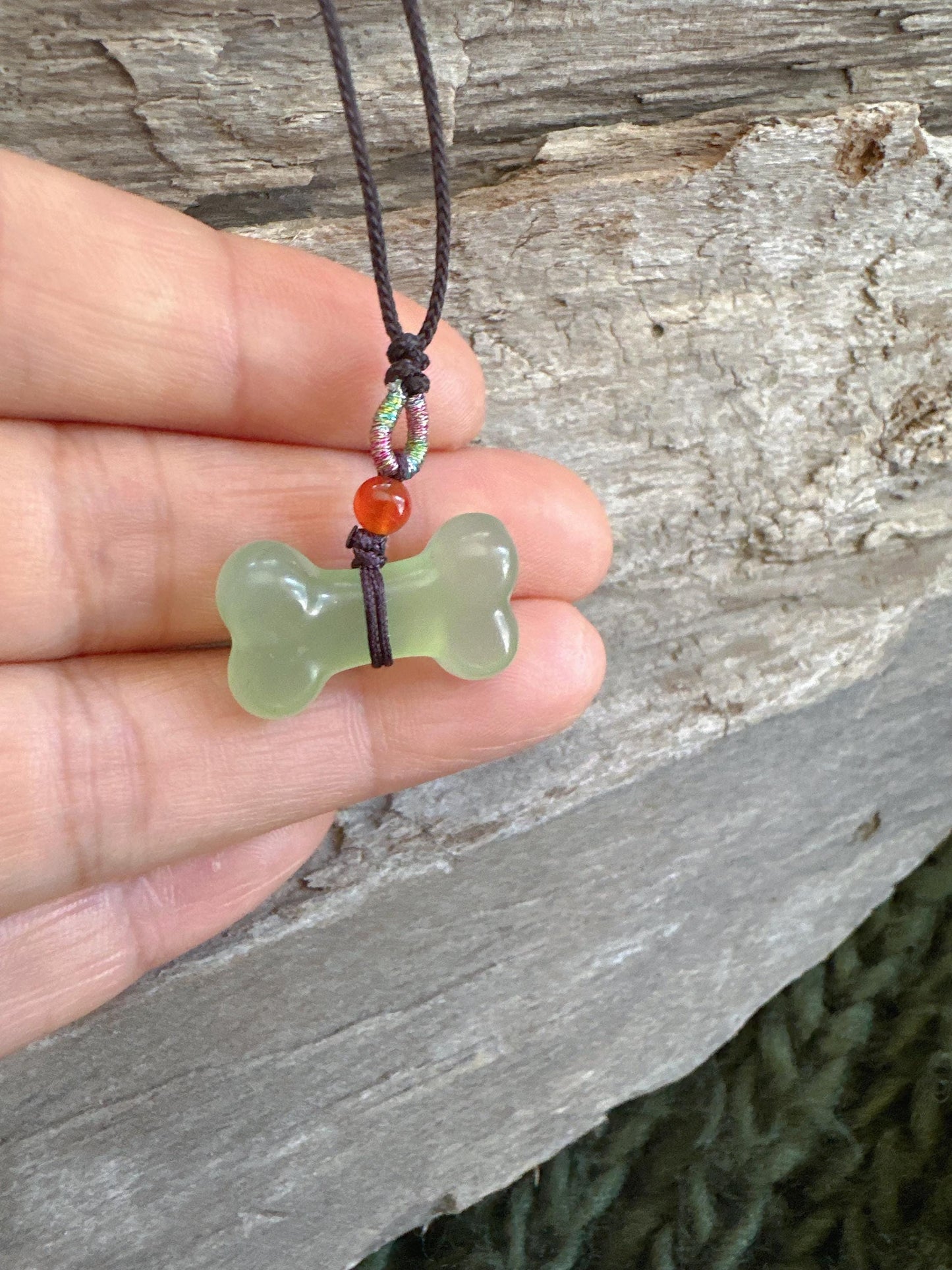 Hand Carved Jade Bone Necklace: Dog Lover Gift