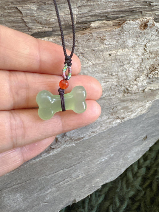 Hand Carved Jade Bone Necklace: Dog Lover Gift