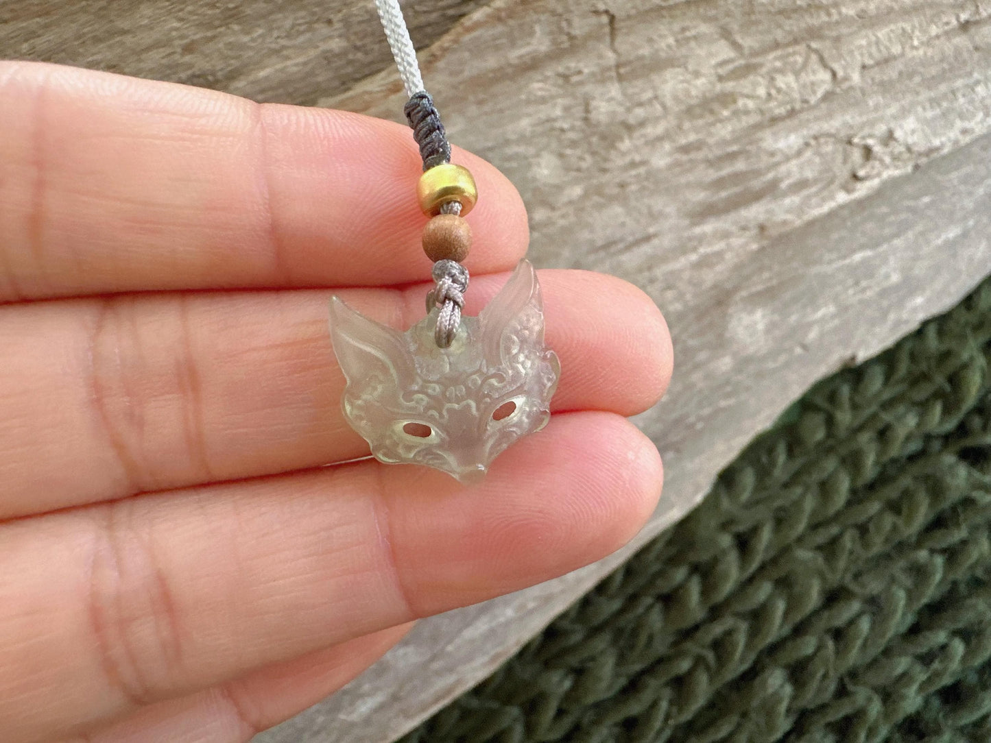 Jade Fox Necklace: Natural Untreated Jade Pendant, Hand-Carved