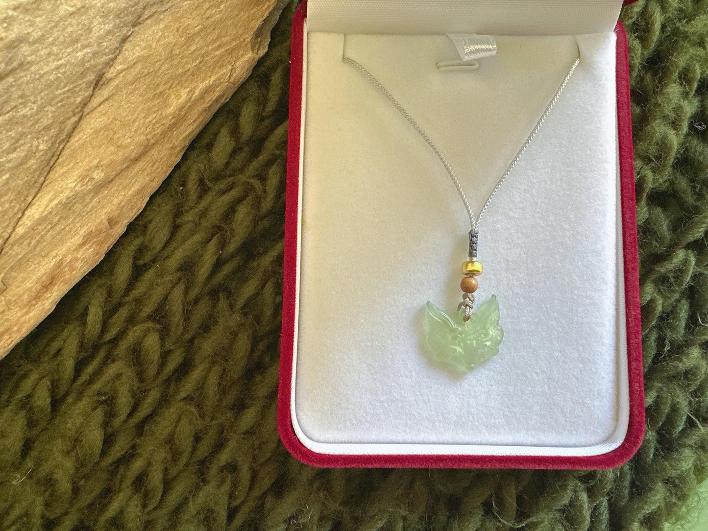 Jade Fox Necklace: Natural Untreated Jade Pendant, Hand-Carved