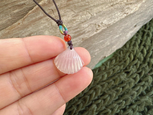White Jade Shell Pendant Necklace: Natural Carved Jade, Beach Jewelry