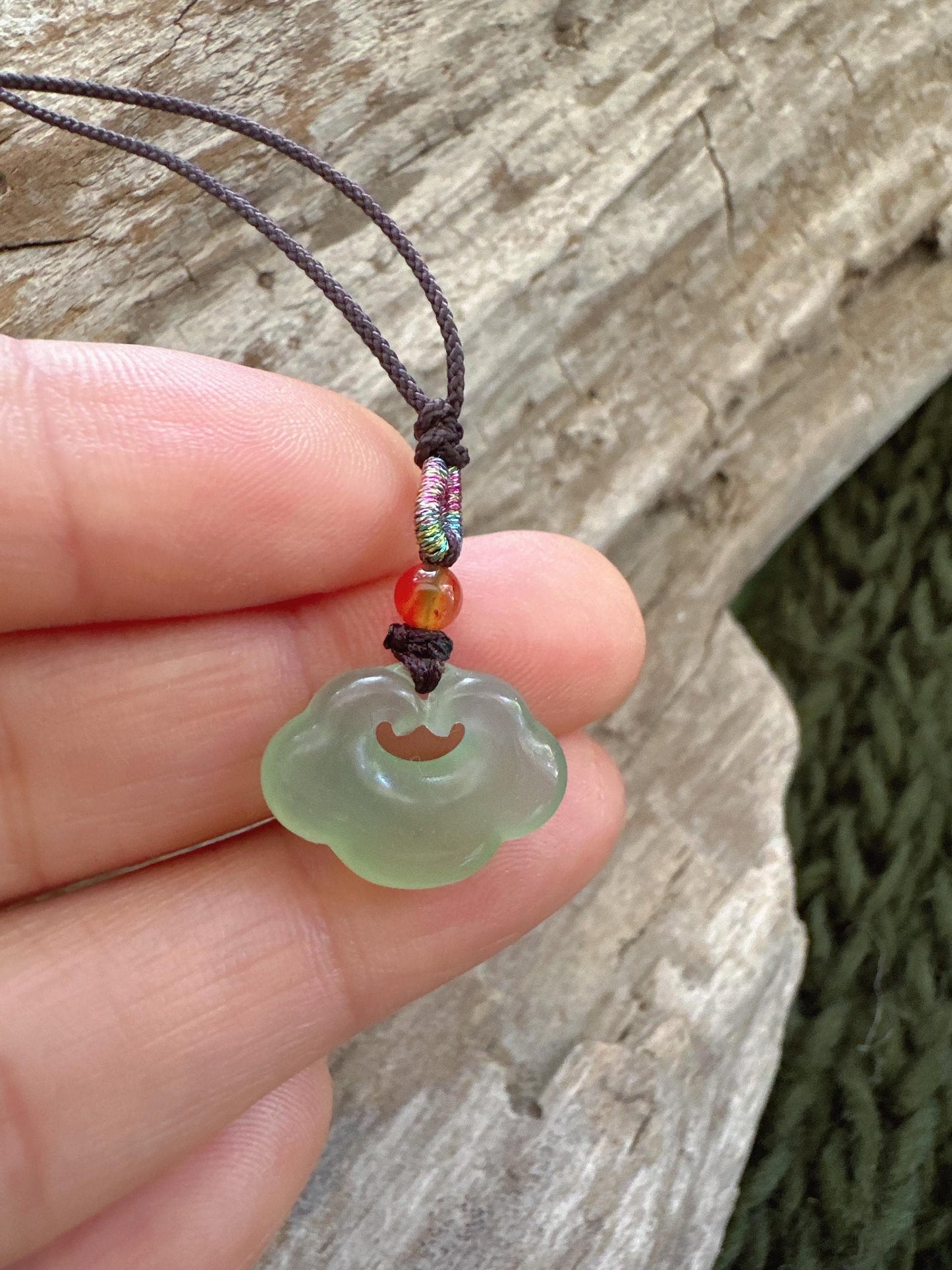 Lucky Jade Cloud Necklace: Hand-Carved Green Jade Jewelry