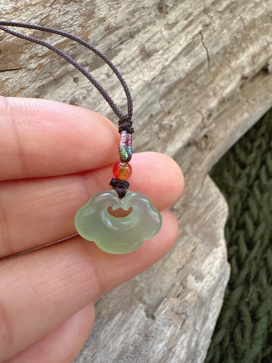 Lucky Jade Cloud Necklace: Hand-Carved Green Jade Jewelry