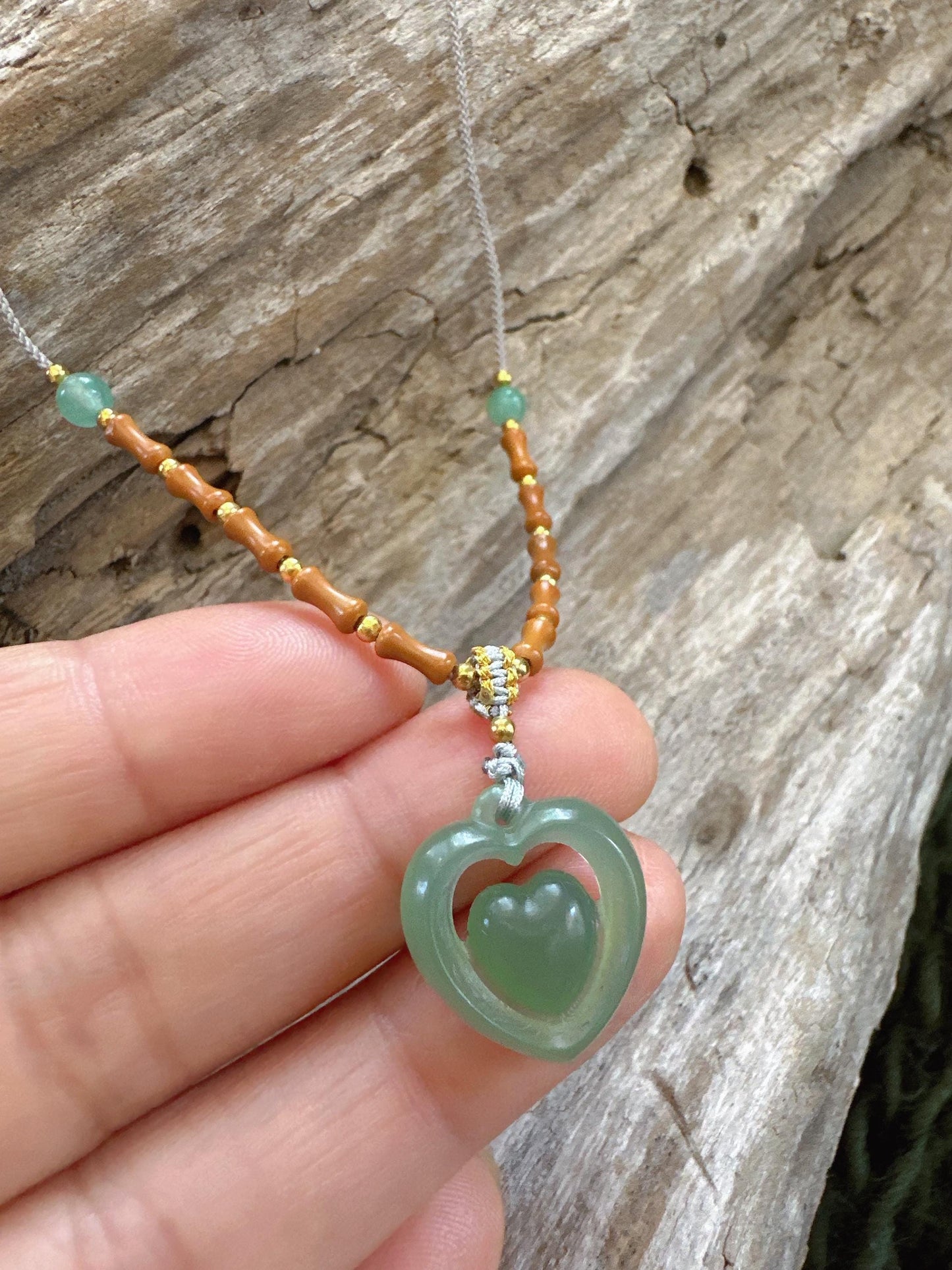 Natural Green Jade Open Heart Necklace: Handmade in Canada