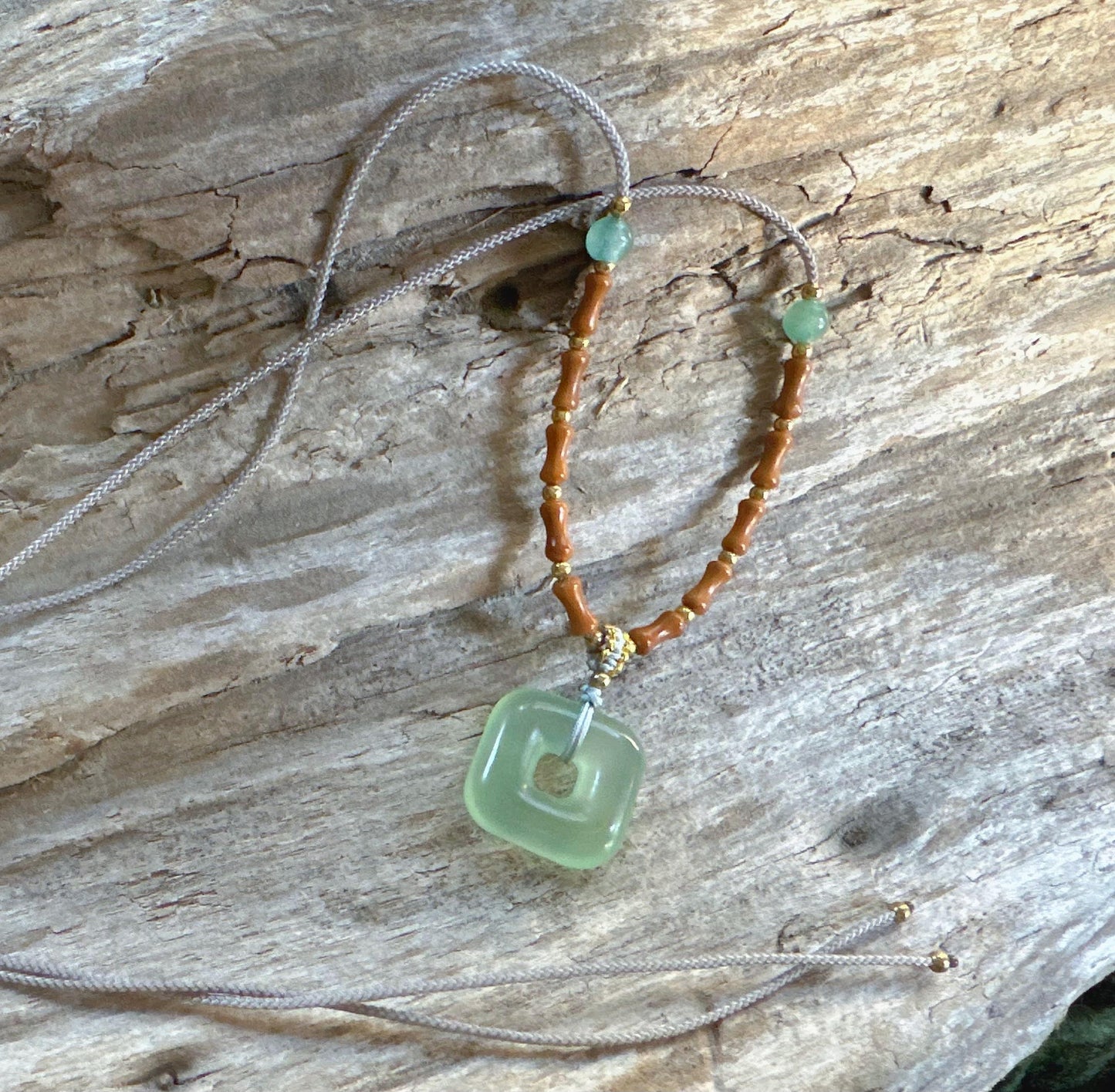 Square Jade Pendant Necklace: Natural Stone, Adjustable Cord