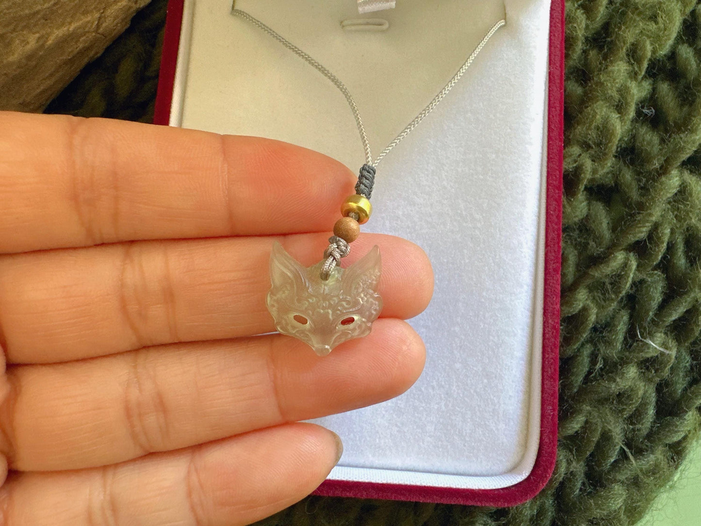 Jade Fox Necklace: Natural Untreated Jade Pendant, Hand-Carved