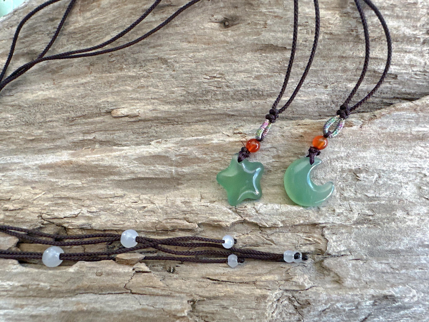 Star Moon Set of 2 Jade Necklaces for Women, Green Jade Pendant Gift, Gift For Girlfriend, Love Gift, Anniversary Gift, Wedding Couple Gift