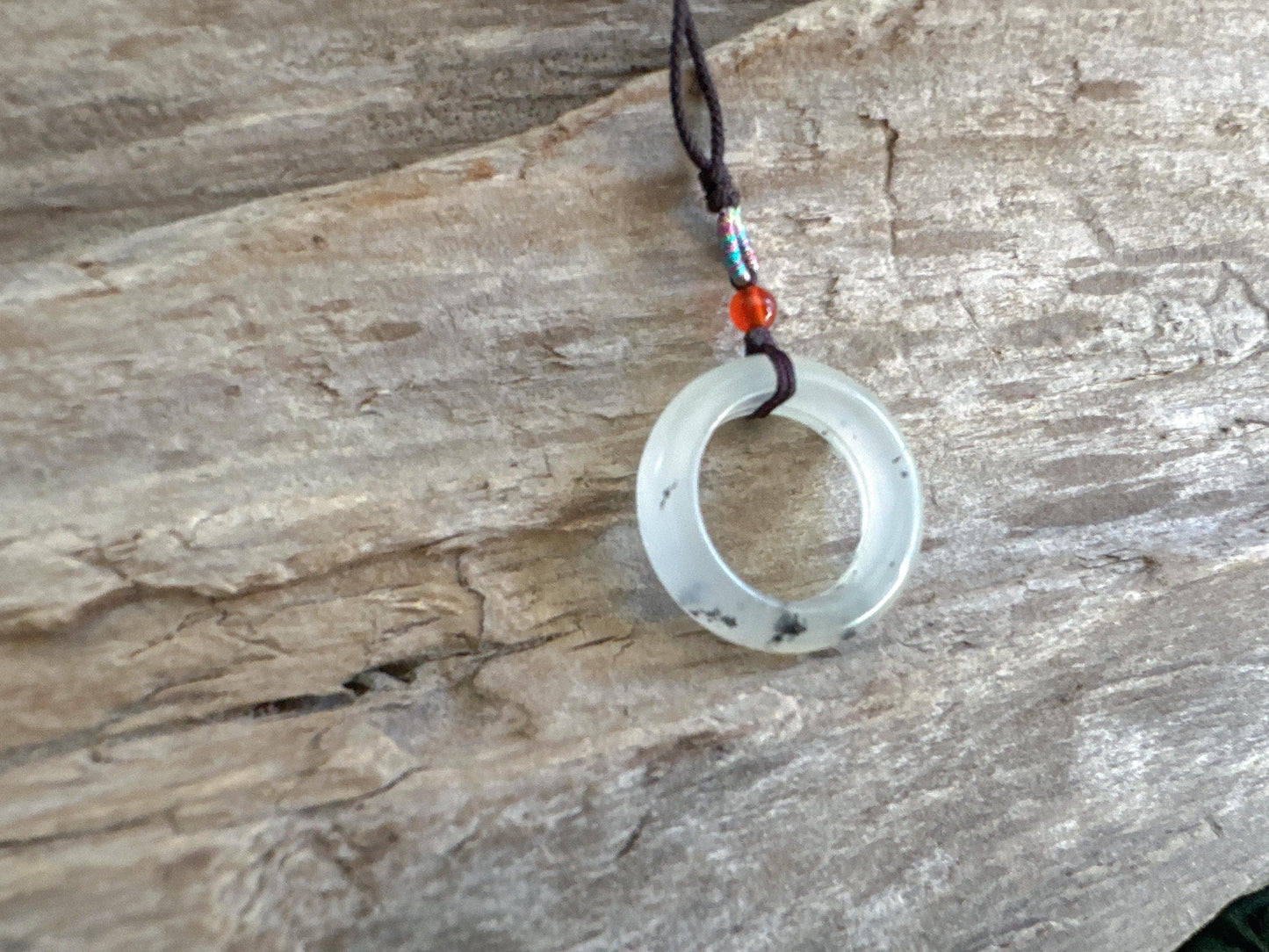 Round Circle Jade Necklace, Natural Black & White Jade Pendant, Gemstone Gift, Boho Jewelry, Friend Gift, Jade Lover Gift