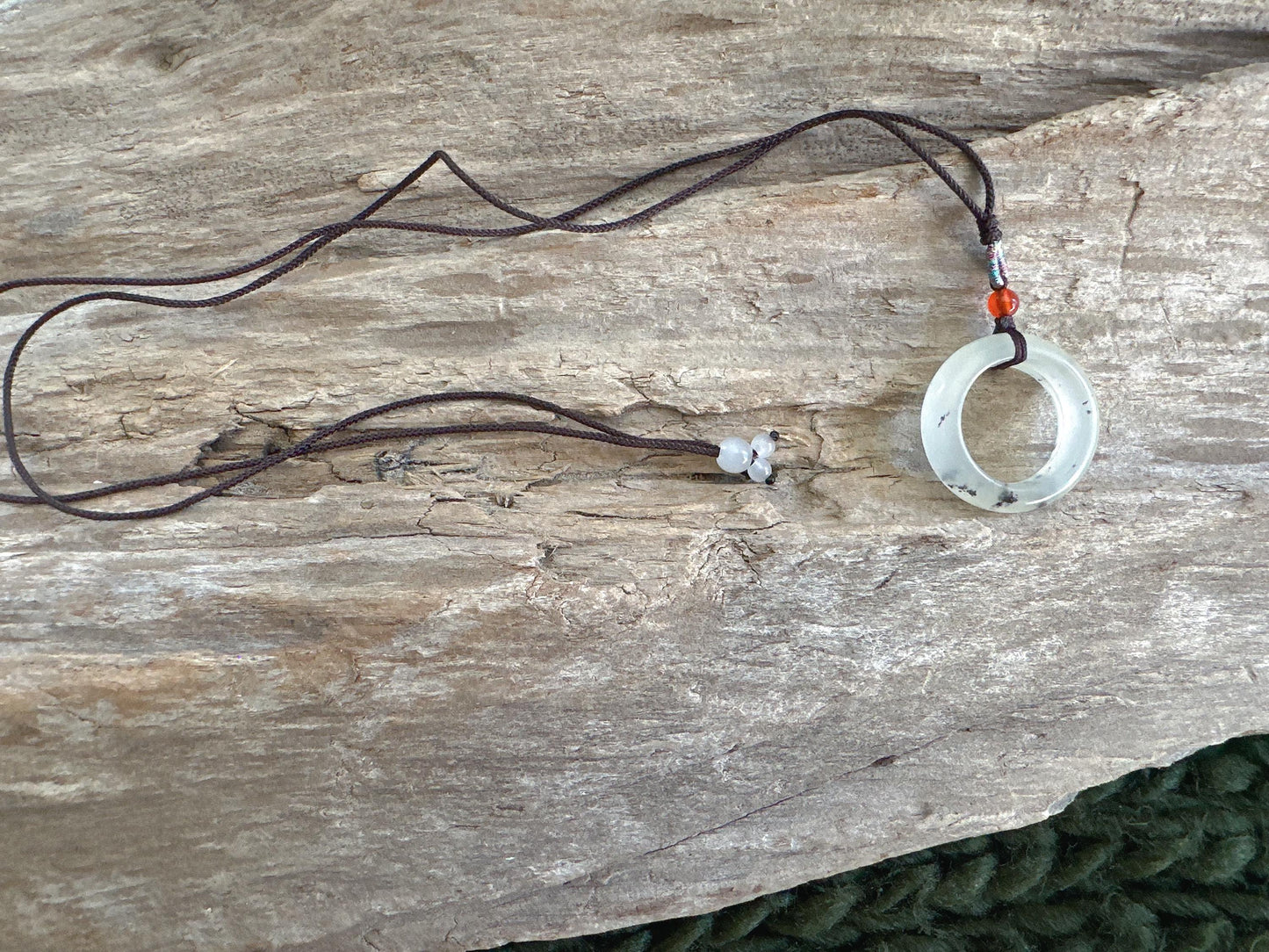 Round Circle Jade Necklace, Natural Black & White Jade Pendant, Gemstone Gift, Boho Jewelry, Friend Gift, Jade Lover Gift
