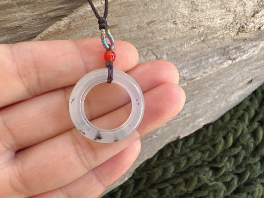 Round Circle Jade Necklace, Natural Black & White Jade Pendant, Gemstone Gift, Boho Jewelry, Friend Gift, Jade Lover Gift