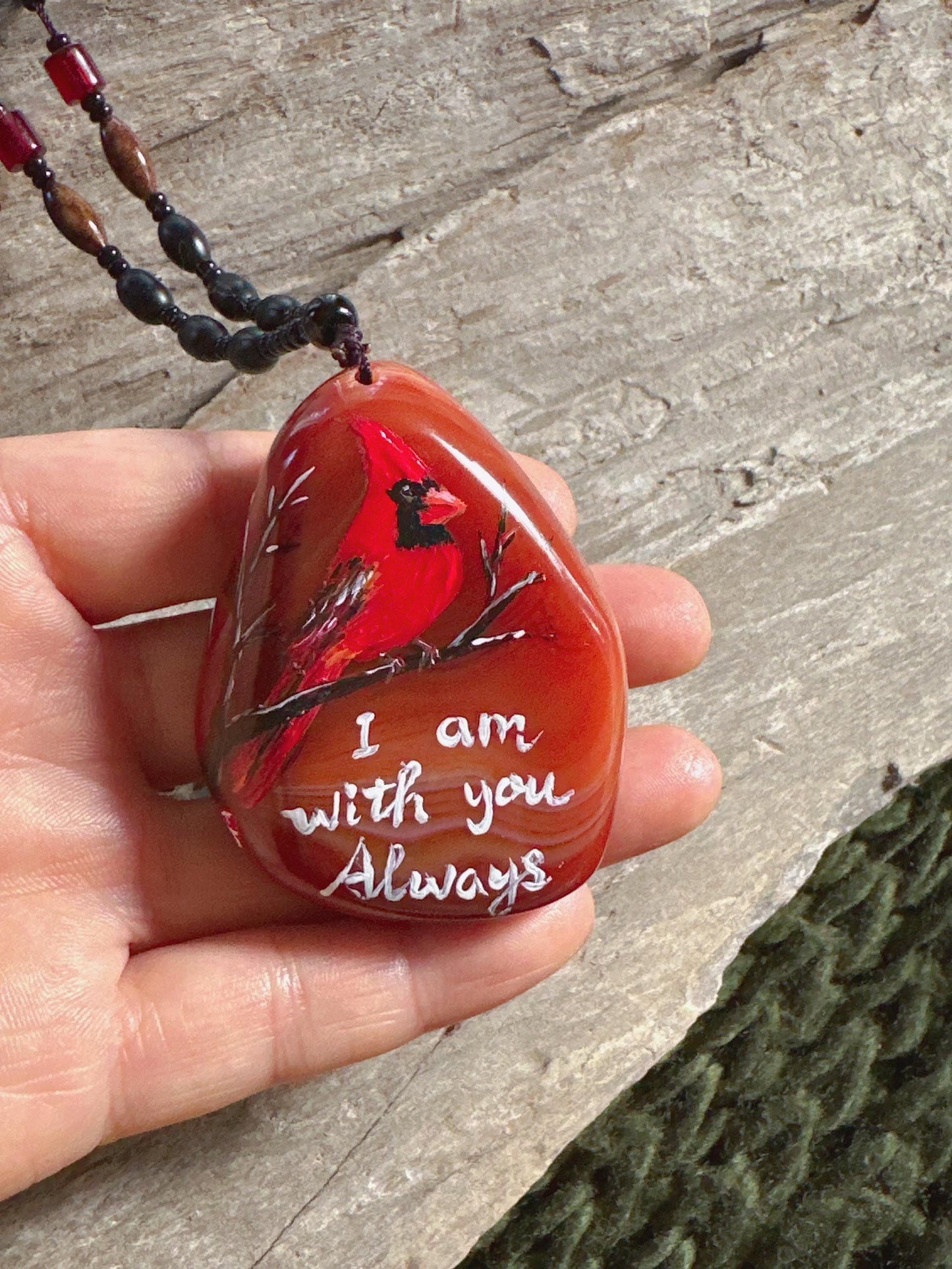 Handmade Agate Pendant Necklace, Christmas Cardinal Gift, Cardinal Bird, Bird Jewelry, Cardinal In Loving Memory,Remembrance Gift, Sympathy
