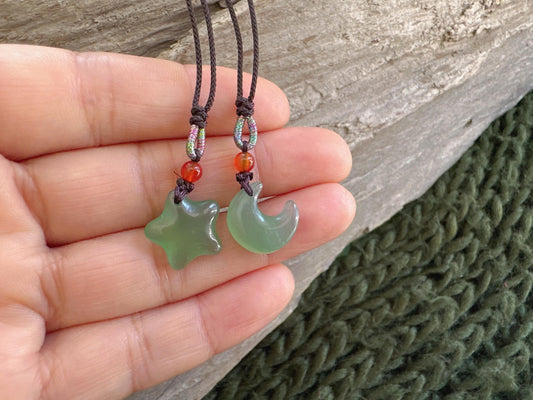 Star Moon Set of 2 Jade Necklaces for Women, Green Jade Pendant Gift, Gift For Girlfriend, Love Gift, Anniversary Gift, Wedding Couple Gift