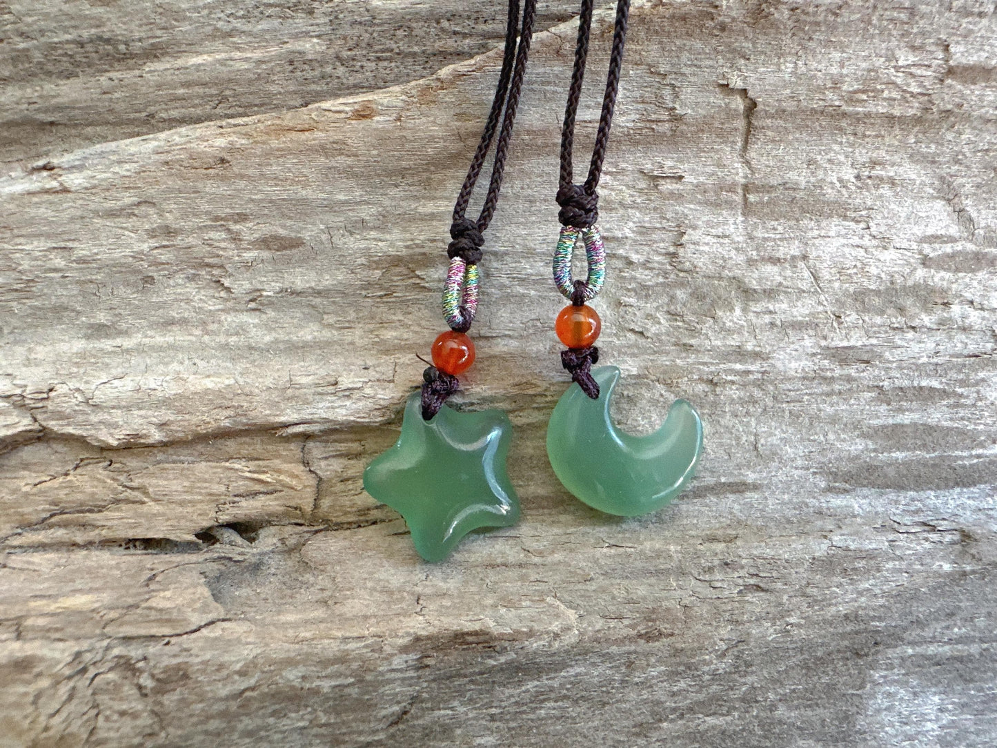 Star Moon Set of 2 Jade Necklaces for Women, Green Jade Pendant Gift, Gift For Girlfriend, Love Gift, Anniversary Gift, Wedding Couple Gift