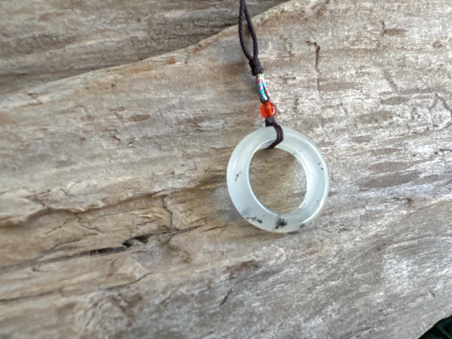 Round Circle Jade Necklace, Natural Black & White Jade Pendant, Gemstone Gift, Boho Jewelry, Friend Gift, Jade Lover Gift