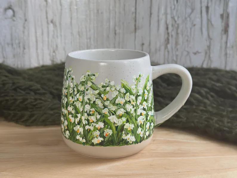 Hand Painted Forget Me Not Mug, Custom Flower Mug, Blue Flower Mug, Forget Me Not Lover Gift, Personalized Name Cup, Gift for Mom, Teacher