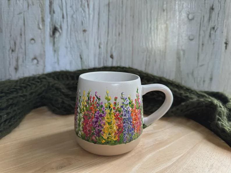 Hand Painted Forget Me Not Mug, Custom Flower Mug, Blue Flower Mug, Forget Me Not Lover Gift, Personalized Name Cup, Gift for Mom, Teacher