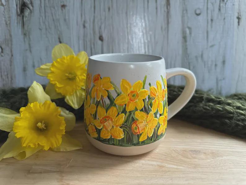 Hand Painted Forget Me Not Mug, Custom Flower Mug, Blue Flower Mug, Forget Me Not Lover Gift, Personalized Name Cup, Gift for Mom, Teacher