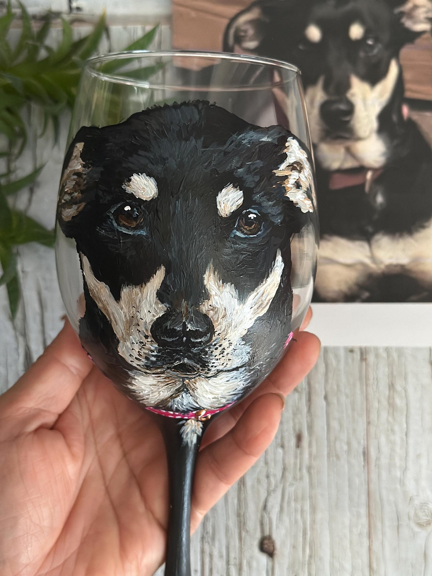 Hand Painted Dog Portrait Wine Glass, Custom Pet Painting, Personalized Dog Gift, Dog Mom Dad, Dog Owner Gift, Pet Memorial, Pet Lover Gift