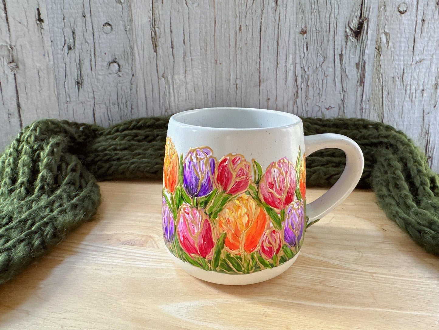 Hand Painted Tulip Mug, Personalized Floral Gift, Christmas Tulip Gift, Tulip Lover Gift, Floral Christmas Gift, Flower Gift for Mom