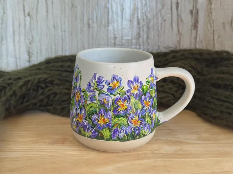Hand Painted Forget Me Not Mug, Custom Flower Mug, Blue Flower Mug, Forget Me Not Lover Gift, Personalized Name Cup, Gift for Mom, Teacher