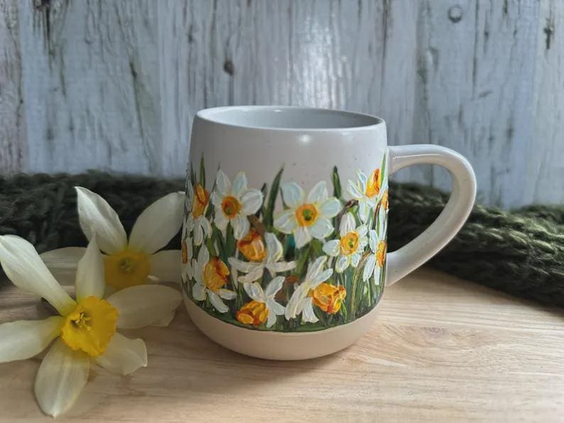 Hand Painted Forget Me Not Mug, Custom Flower Mug, Blue Flower Mug, Forget Me Not Lover Gift, Personalized Name Cup, Gift for Mom, Teacher