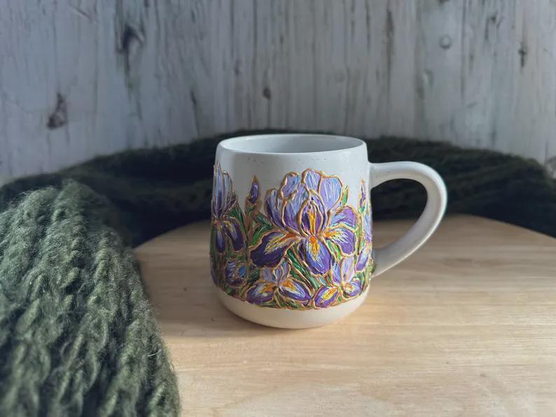 Hand Painted Forget Me Not Mug, Custom Flower Mug, Blue Flower Mug, Forget Me Not Lover Gift, Personalized Name Cup, Gift for Mom, Teacher