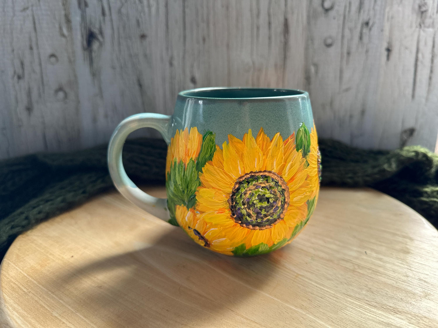 Hand Painted Sunflower Mug, Large 20oz Mug, Fall Flower Gift, Personalized Floral Gift, Sunflower Lover Gift, Thanksgiving Gift For Mom