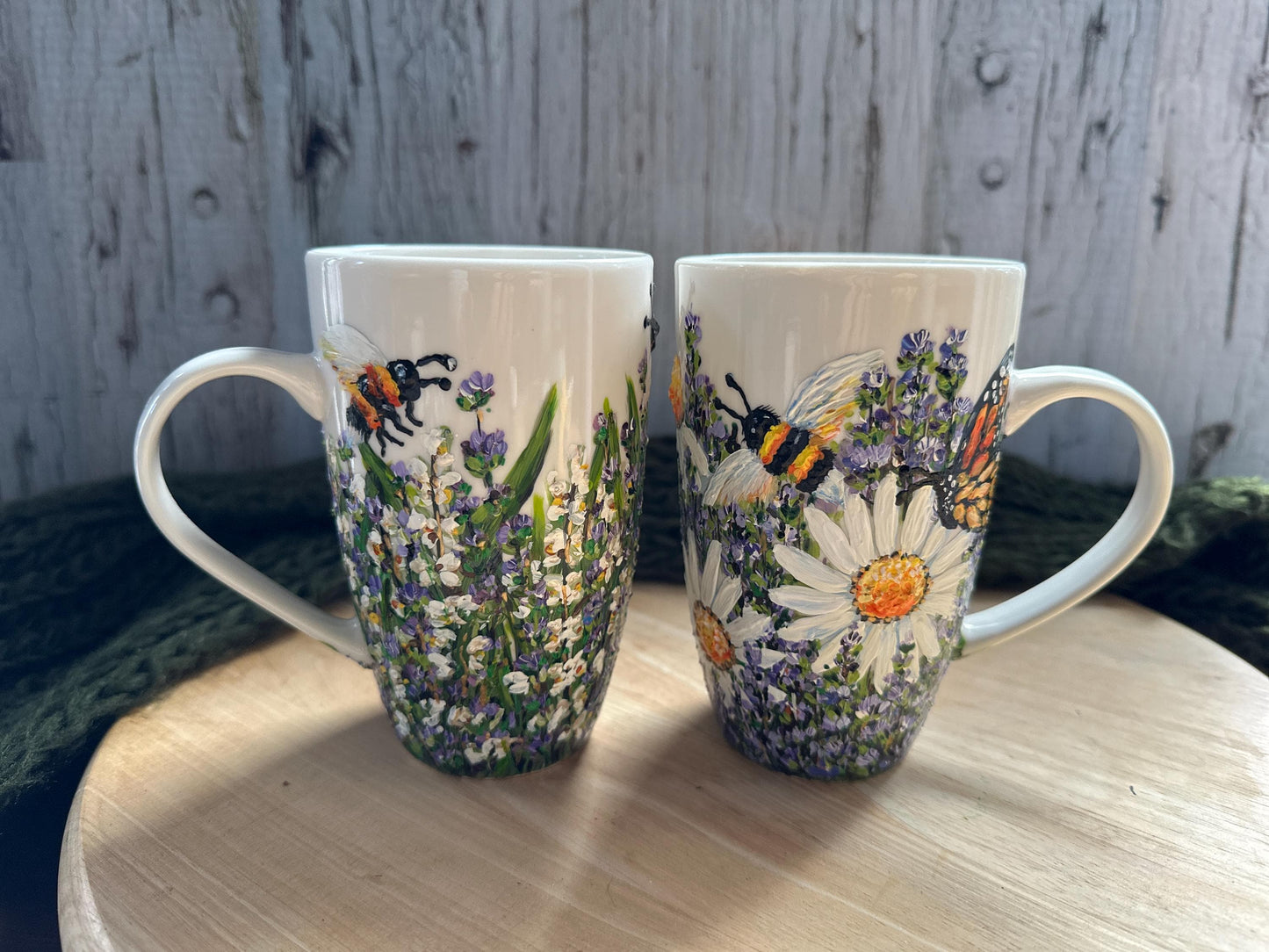Hand Painted Lavender and Bee Mug, Floral Hand Painted Coffee Mug, Flower Christmas Gift, Birth Month Flower Mug, Gift For Mom, Grandma Gift