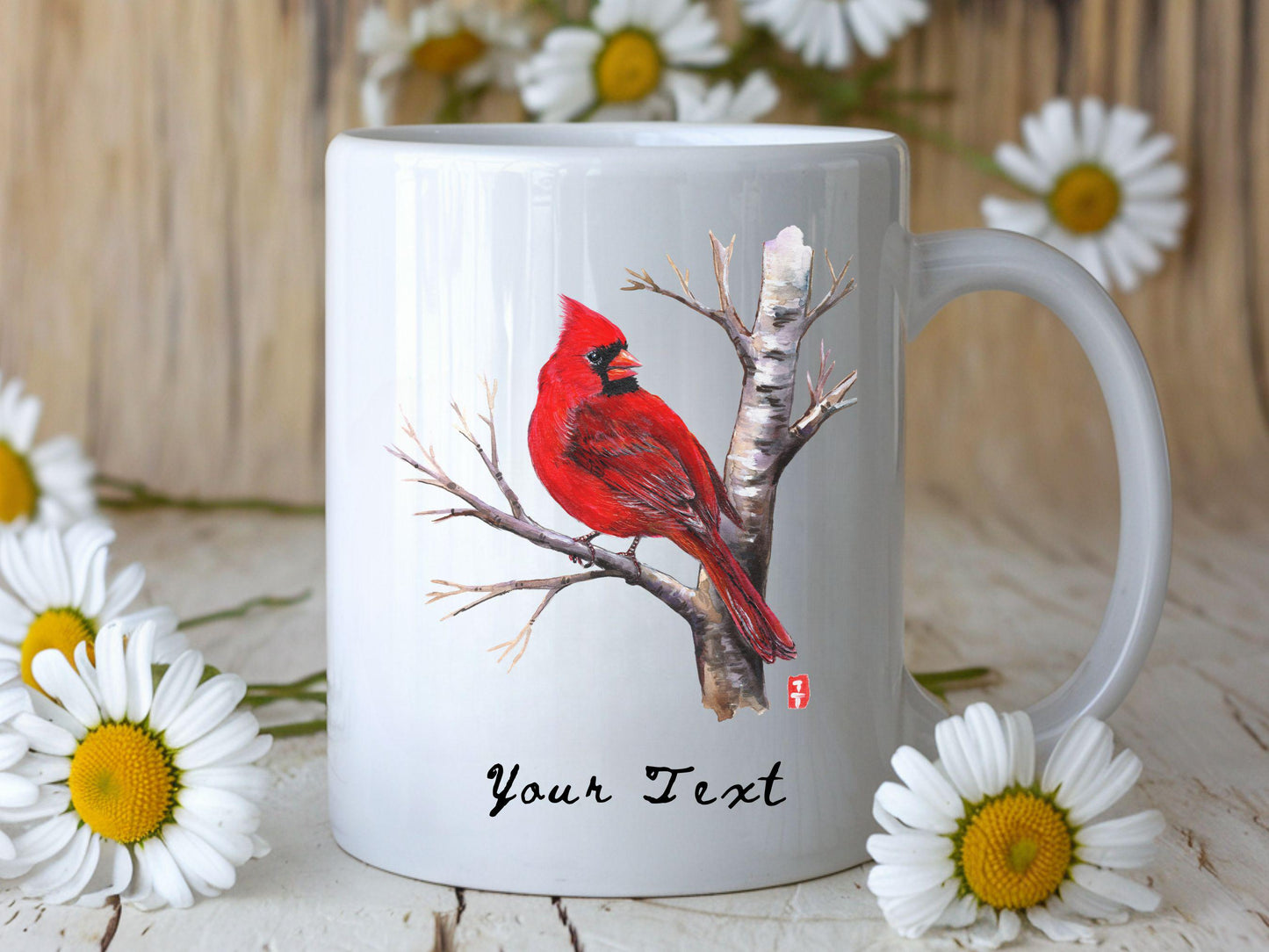Personalized Cardinal Bird Mug: Original Art, Bird Lover Gift