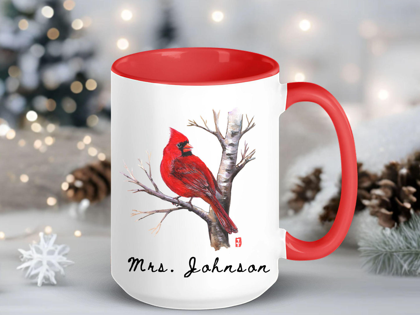 Personalized Cardinal Bird Mug: Original Art, Bird Lover Gift