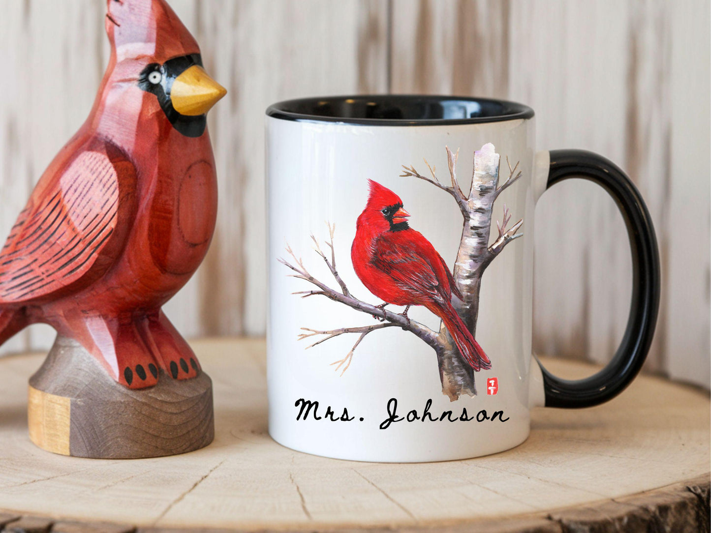 Personalized Cardinal Bird Mug: Original Art, Bird Lover Gift