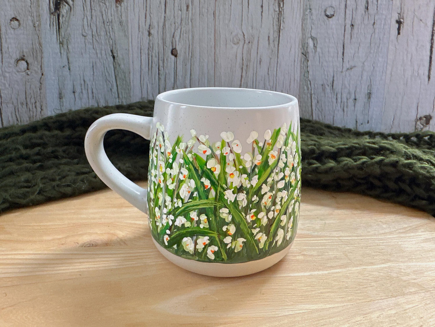 Hand Painted Lily of the Valley Mug:  May Birth Flower Gift