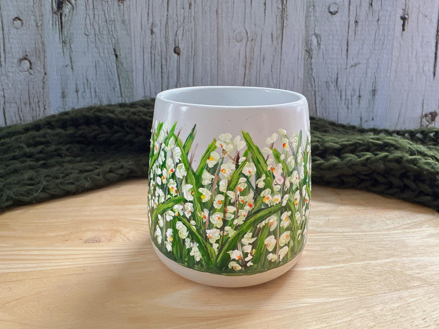 Hand Painted Lily of the Valley Mug:  May Birth Flower Gift