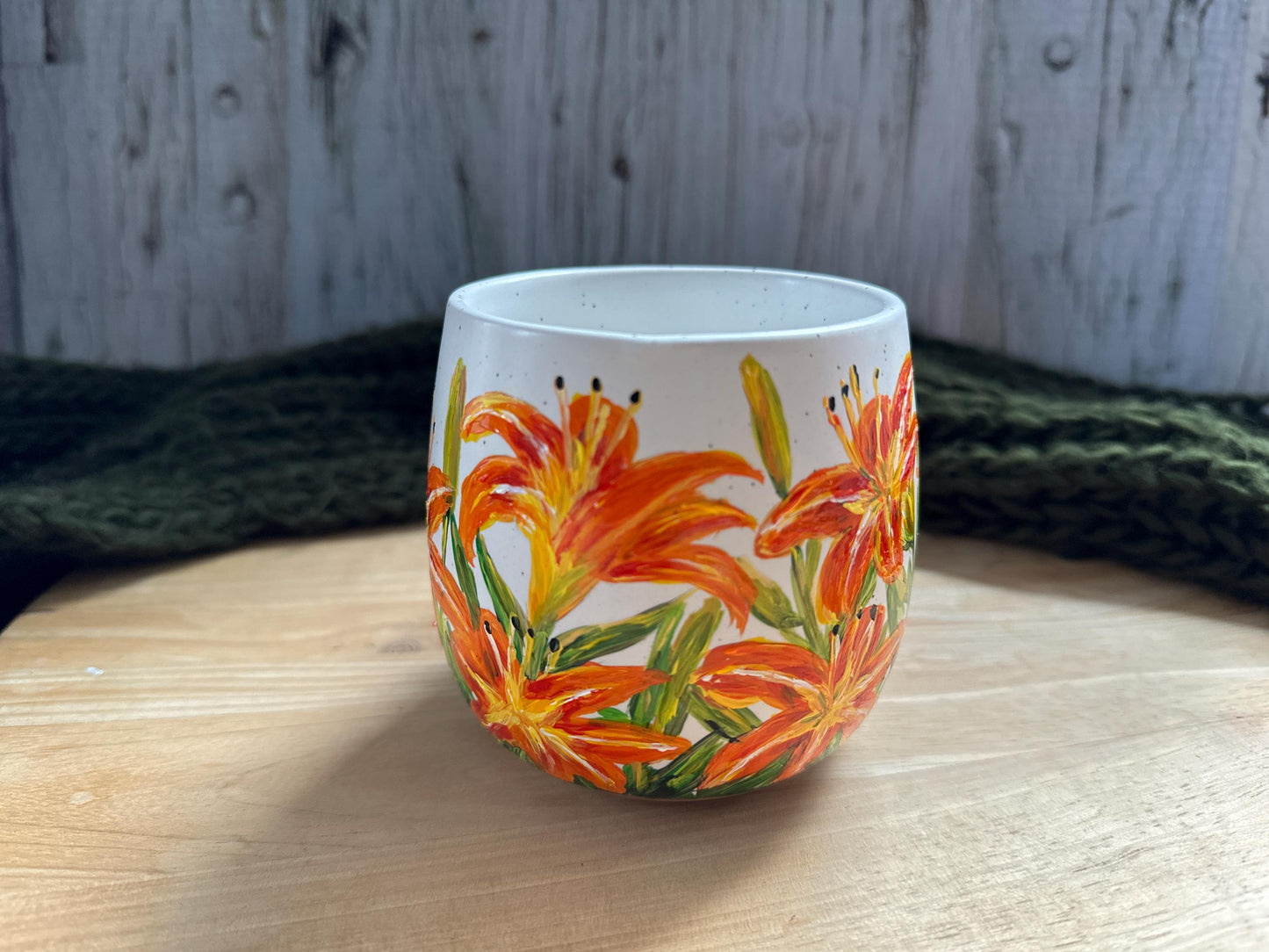 Hand Painted Tiger Lily Mug, Custom Flower Mug, Orange Flower Mug, Custom Name Cup, Lily Coffee Cup, Custom Floral Mug,Tiger Lily Lover Gift