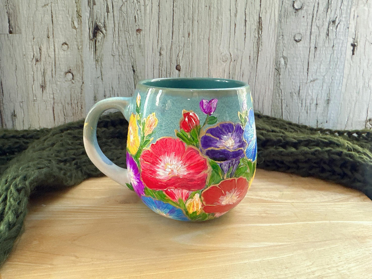 Hand-Painted Morning Glory Flower Mug, 20oz, Birth Month Flower Gift, Floral Lover Cup, Mother's Day