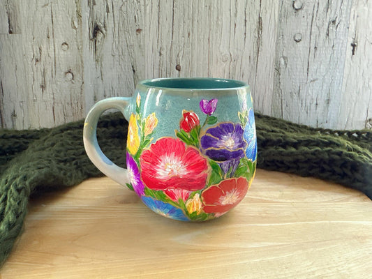 Hand-Painted Morning Glory Flower Mug, 20oz, Birth Month Flower Gift, Floral Lover Cup, Mother's Day