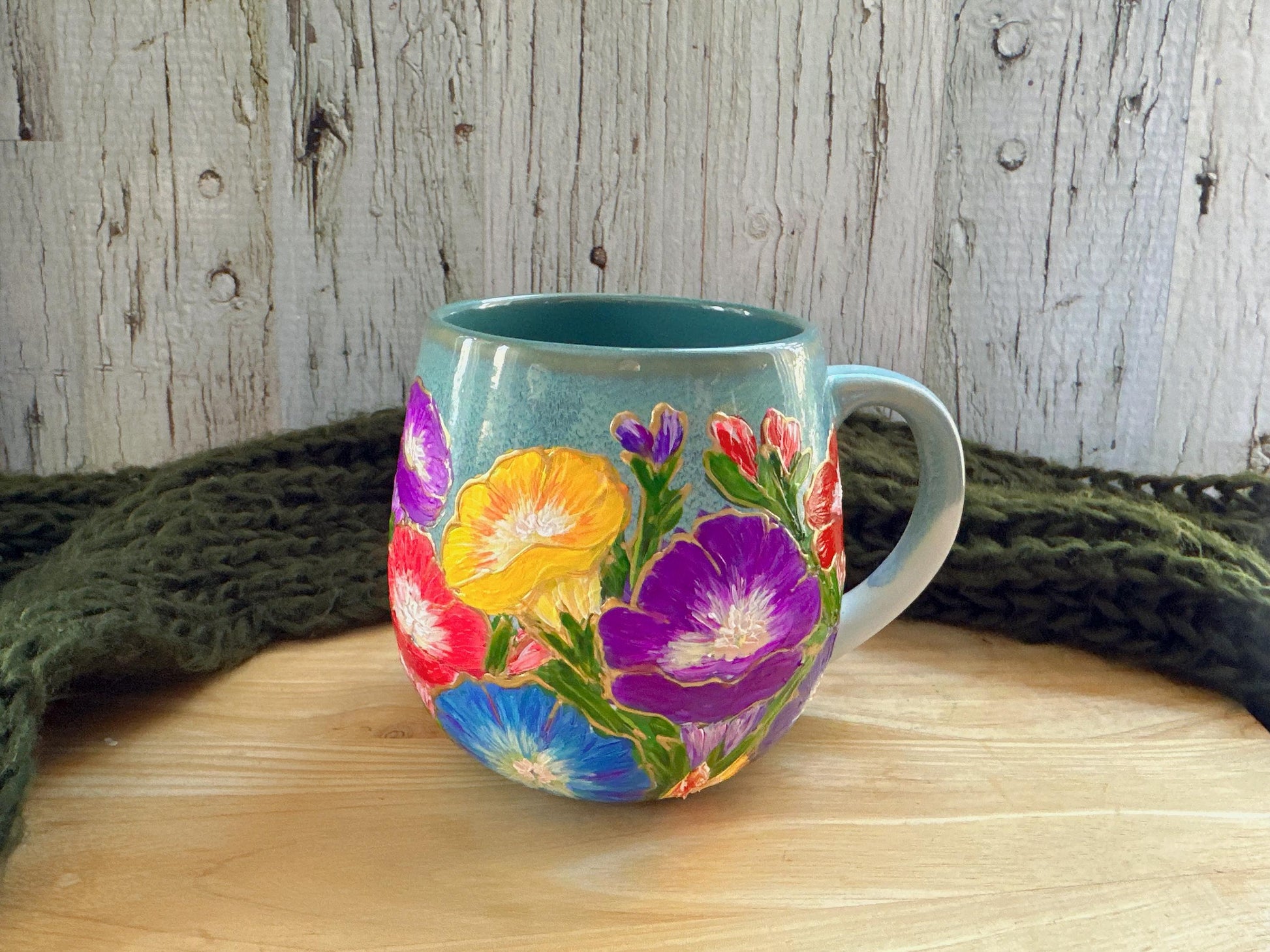 Hand-Painted Morning Glory Flower Mug, 20oz, Birth Month Flower Gift, Floral Lover Cup, Mother's Day