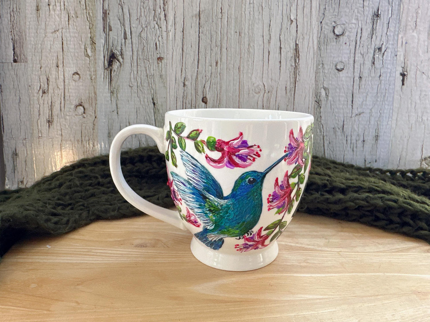 Personalized Bird Coffee Mug: Hand-Painted Robin Bird Art, Hummingbird Gift