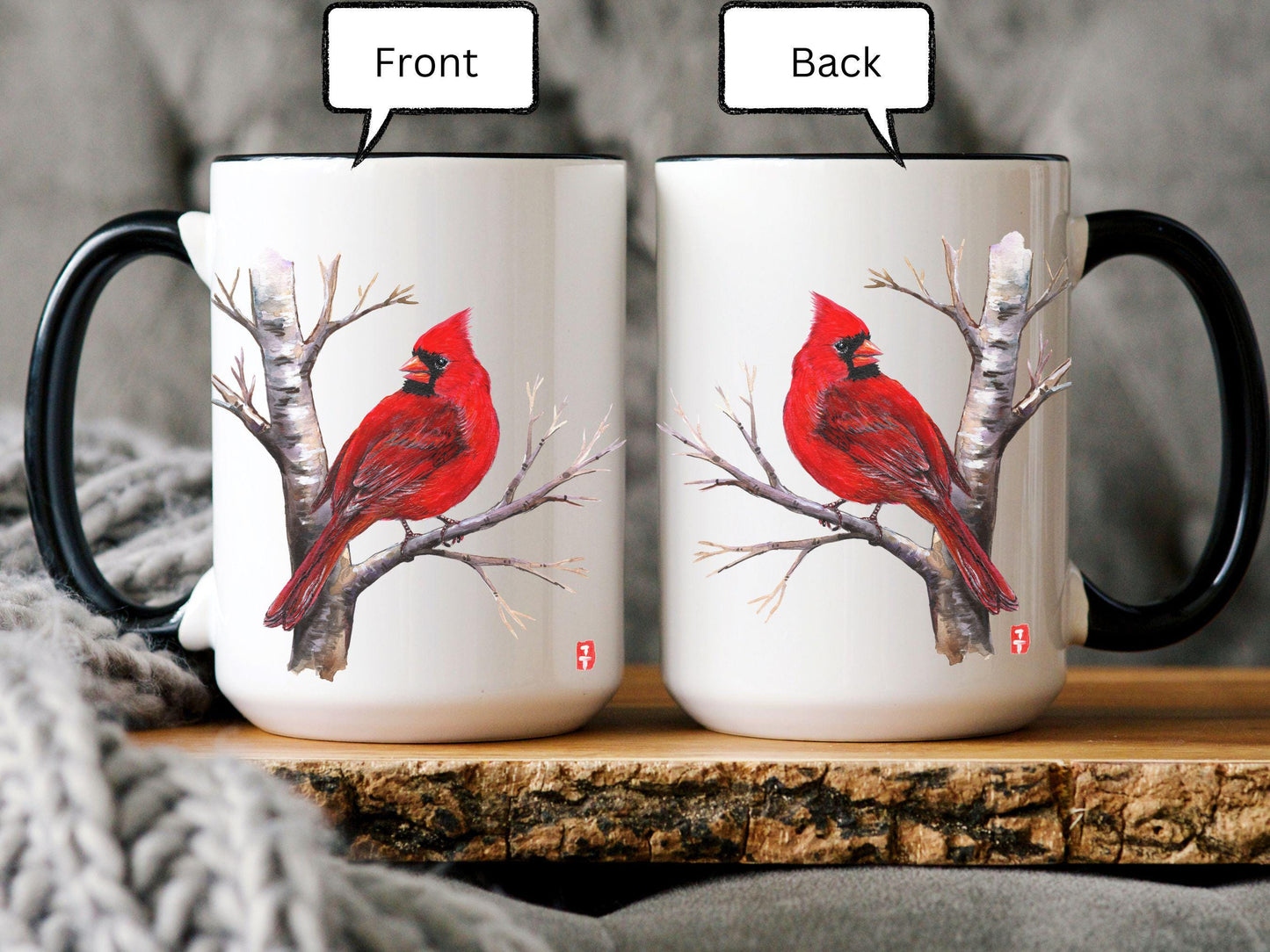 Personalized Cardinal Bird Mug: Original Art, Bird Lover Gift